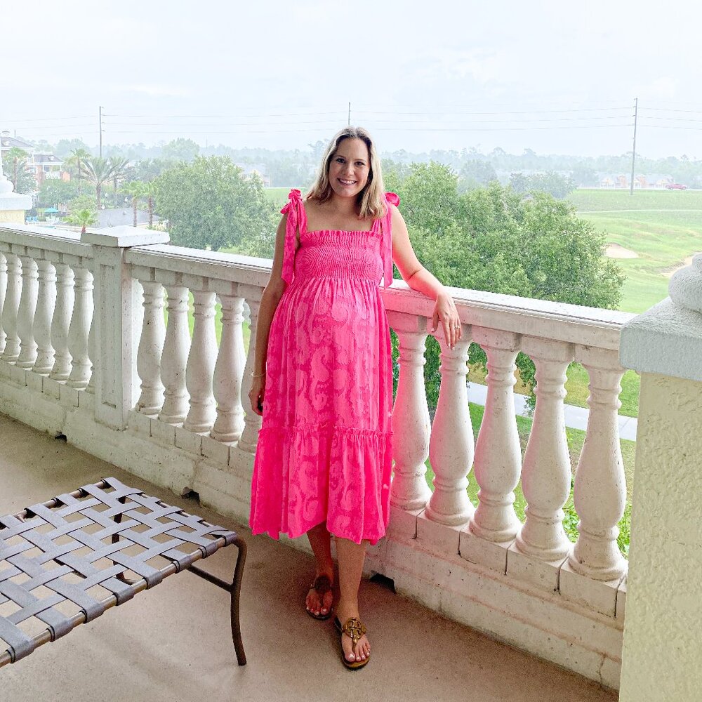 Pink Lilly Pulitzer Rivera Smocked Tie Strap Midi Dress in Women’s Small